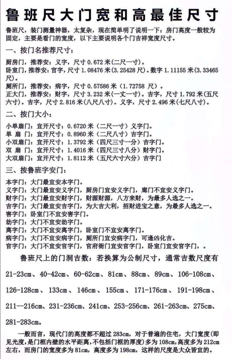 鲁班尺大门吉利尺寸一览表,鲁班尺大门尺寸推荐：吉利尺寸一览表