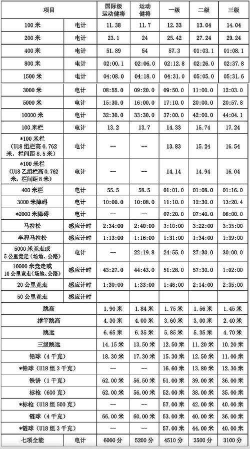 田径运动等级,田径运动等级评定标准详解